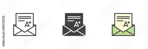Grades envelope line, solid and colorful different style icon set pack