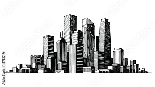 Group of modern corporate office buildings and skyscrapers in a business district