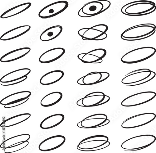 Black and white of various ellipses and ovals shapes Bundle Set Collection