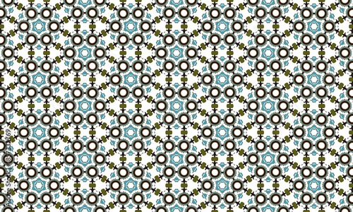 Foto Vibrant geometric pattern with blue, green, and brown shapes on white background
