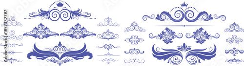Elegant ornamental flourishes and dividers with crowns for classic design and royal accents