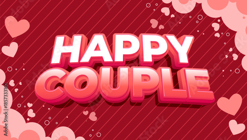 Happy Couple Text with Hearts and Clouds - A Romantic Design for Valentine's Day and Love Celebrations