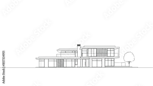 Side elevation sketch of a modern minimalist long flat roof residential house