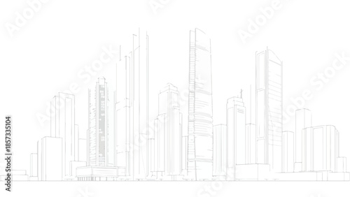 Faint pencil sketch of a minimalist city skyline with tall office towers