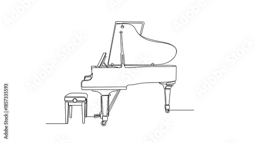 Line art of a grand piano and stool in minimalist style  