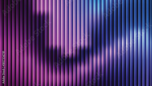 Glass ripple texture with dark gradient background and lilac light streaks. Futuristic distortion, moody abstract glow, reeded vertical blur. Vector illustration
