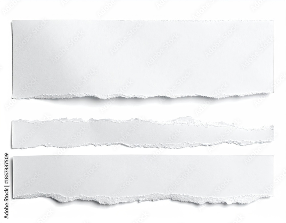 Fototapeta premium Torn white paper strips, rough edges, isolated