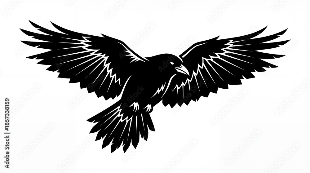 Obraz premium minimalist black crow with spread wings t -shirt illustration