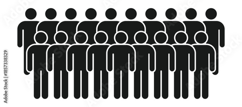People crowd icon and group silhouettes; team signs containing participants, meeting organization, and community audience; population member assembly set
