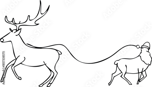 Two deer are running together in a line. The image has a festive and joyful mood, as it is likely a representation of the holiday season