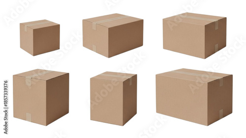 Cardboard Boxes Packaging Set, Various Sizes, Studio Background, Product Illustration, Simple Design