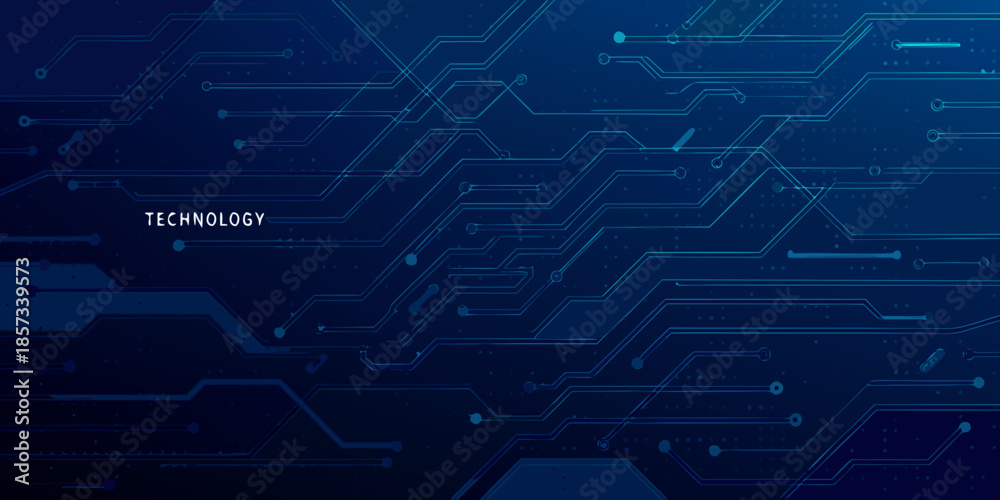 Fototapeta premium Abstract blue background with interconnected circuit board lines and digital technology