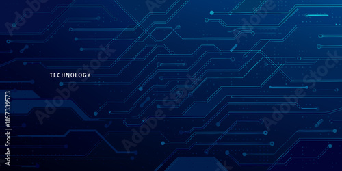 Abstract blue background with interconnected circuit board lines and digital technology