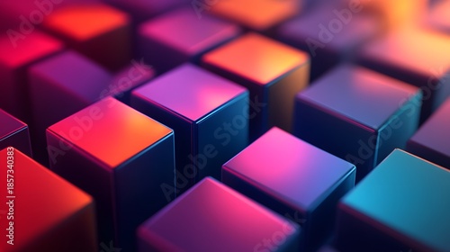 Abstract colorful 3d geometric pattern featuring digital cubes and square blocks in a modern tech wallpaper design with a textured artistic render