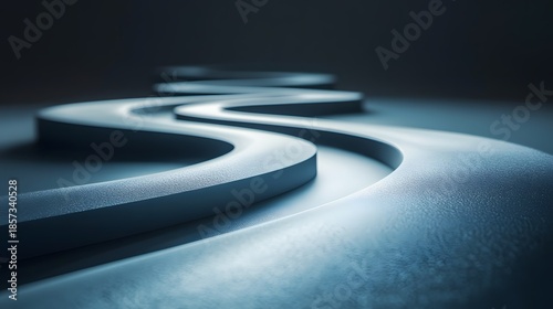 3d illustration of a winding blue abstract wave pattern design featuring a light switch on a curved highway road path with motion lines