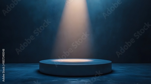 A glowing candle flame casts a warm light against a dark blue wall in a kitchen space with an empty pan nearby on a night stage design
