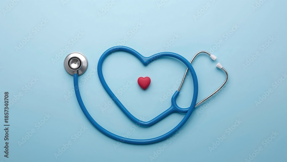 Fototapeta premium Minimal medical background featuring heart shaped stethoscope representing trust healthcare and heart health