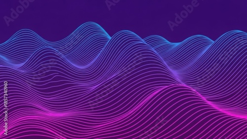 Vibrant wavy lines in blue and pink hues on dark purple background