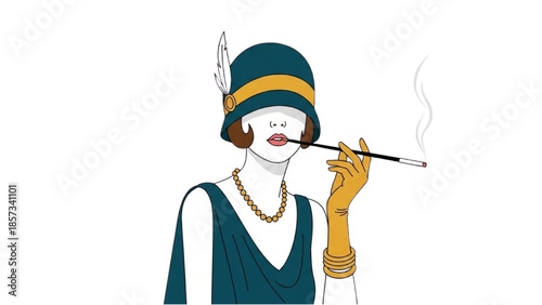 Woman in vintage attire smoking a cigarette with elegance and poise