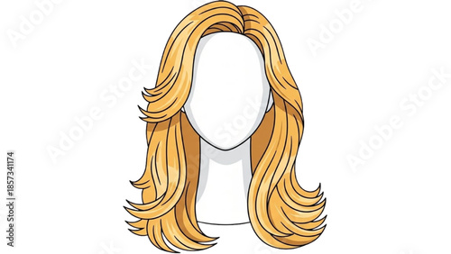 Illustration of a woman's hairstyle with long, flowing blonde hair from a front view