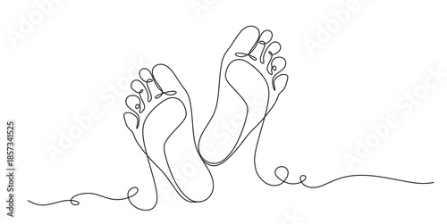 Continuous line drawing of feet, minimalist vector design for relaxation concepts