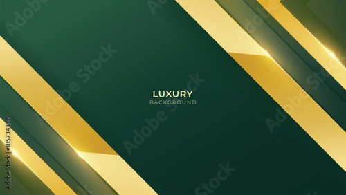 Triangle Abstract Luxury Green Background with Elegant Shiny Golden Lines, Geometric Layers, and Premium Modern Design