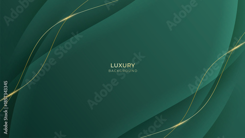 Waves Abstract Luxury Green Background with Elegant Shiny Golden Lines, Geometric Layers, and Premium Modern Design