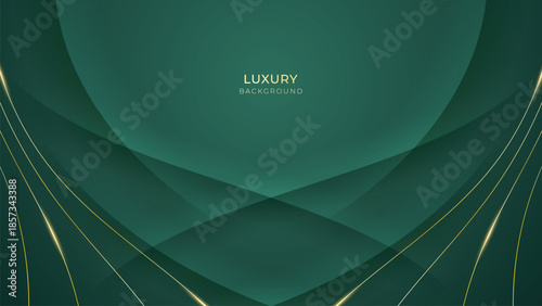 Abstract Luxury Green Background with Elegant Shiny Golden Lines, Geometric Layers, and Premium Modern Design