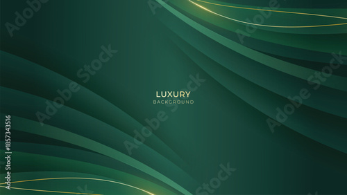 Waves Abstract Luxury Green Background with Elegant Shiny Golden Lines, Geometric Layers, and Premium Modern Design