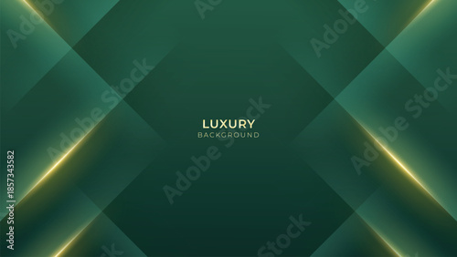 Abstract Luxury Green Background with Elegant Shiny Golden Lines, Geometric Layers, and Premium Modern Design