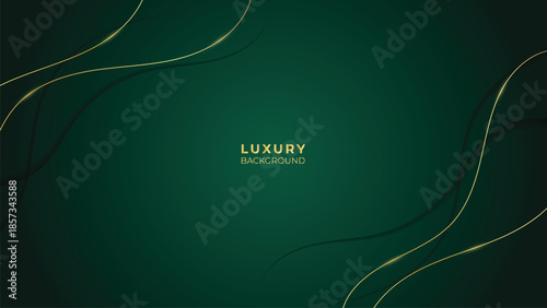 Waves Abstract Luxury Green Background with Elegant Shiny Golden Lines, Geometric Layers, and Premium Modern Design