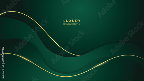Waves Abstract Luxury Green Background with Elegant Shiny Golden Lines, Geometric Layers, and Premium Modern Design