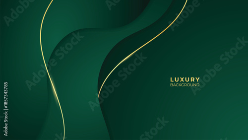 Waves Abstract Luxury Green Background with Elegant Shiny Golden Lines, Geometric Layers, and Premium Modern Design