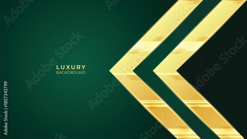 Triangle Abstract Luxury Green Background with Elegant Shiny Golden Lines, Geometric Layers, and Premium Modern Design