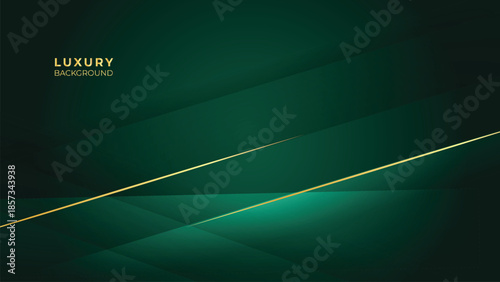 Abstract Luxury Green Background with Elegant Shiny Golden Lines, Geometric Layers, and Premium Modern Design