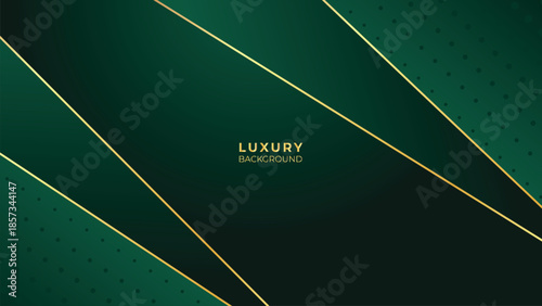 Abstract Luxury Green Background with Elegant Shiny Golden Lines, Geometric Layers, and Premium Modern Design