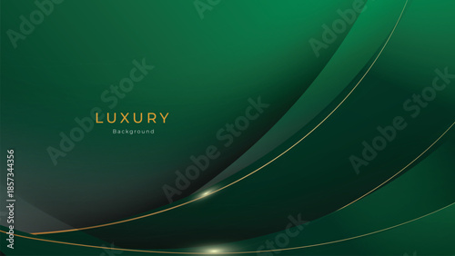 Waves Abstract Luxury Green Background with Elegant Shiny Golden Lines, Geometric Layers, and Premium Modern Design