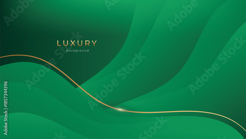 Abstract Luxury Green Background with Elegant Shiny Golden Lines, Geometric Layers, and Premium Modern Design