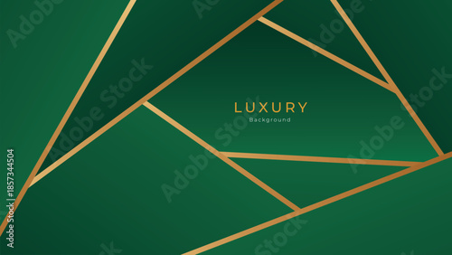 Abstract Luxury Green Background with Elegant Shiny Golden Lines, Geometric Layers, and Premium Modern Design