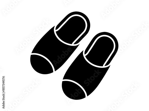 Vector icon black silhouette of a pair of slippers, shoes for home, hotel, and spa, isolated on a transparent background