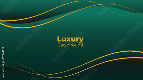 Abstract Luxury Green Background with Elegant Shiny Golden Lines, Geometric Layers, and Premium Modern Design