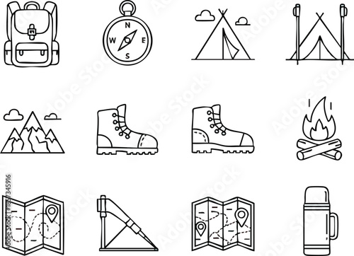 Camping Icons Set Outdoors Adventure Symbols.