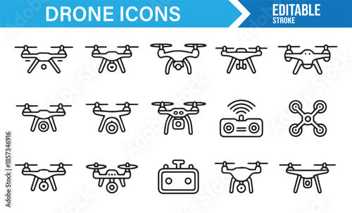 Unmanned aerial vehicle minimal line icons