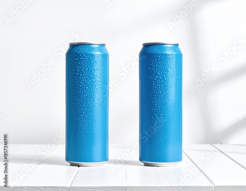 Wallpaper Mural Two blue cans sit cool on white planks Torontodigital.ca