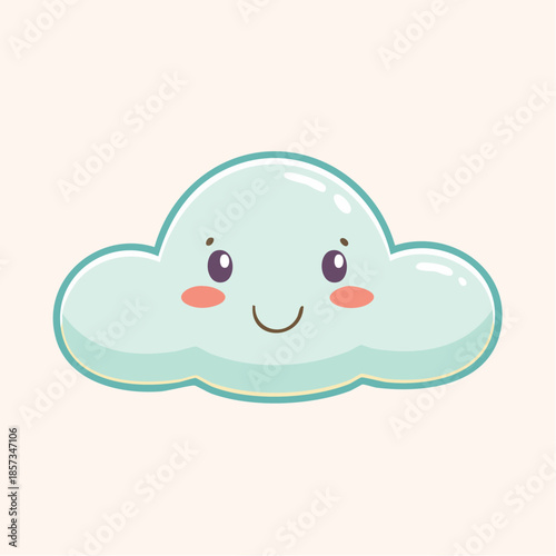 Cute cartoon cloud with a smiling face and rosy cheeks on a light background.