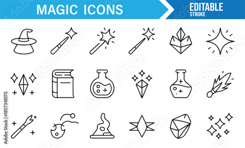 Spellcasting and mystical elements line icon pack