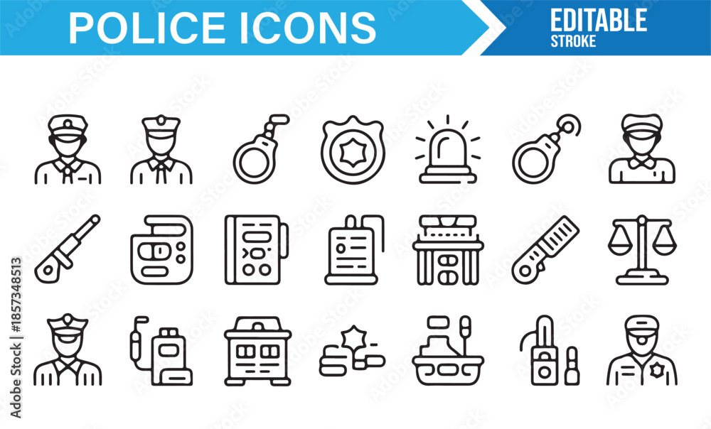 Fototapeta premium Government law enforcement and public safety line icons