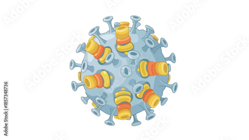 Virus Particle with Protein Spikes and Genome.