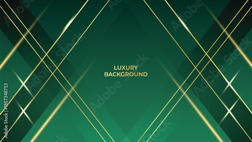 Abstract Luxury Green Background with Elegant Shiny Golden Lines, Geometric Layers, and Premium Modern Design
