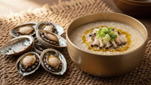 Jeonbok-juk Abalone Porridge Authentic Rustic Korean Cuisine Vintage Bowl